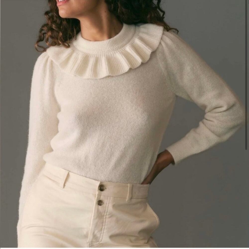 Doen Azaria Ivory Cream Sweater Size XS Alpaca Wool Ruffle Collar